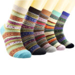 جوراب پشمی زنانه راه راه رنگی طرح دار