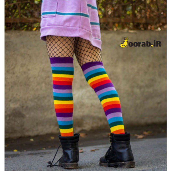 جوراب بالا زانو زنانه رنگین کمونی